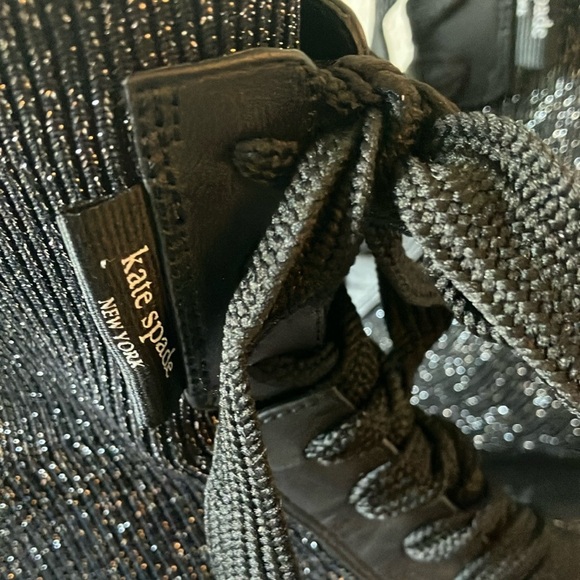 Kate Spade: Merigue Black Glitter Lace-Up Ankle Boots- 8 - Picture 3 of 16